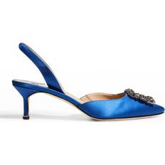 Blue - Viscose Heels & Pumps Manolo Blahnik Hangisi Crystal Buckle Slingback Pumps Blue 9B