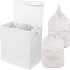 Simple Houseware Double Laundry Hamper with Lid and Removable Bags White