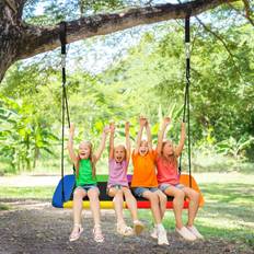 Metall Spielplätze Costway 100-180cm Baumschaukel, Schaukel für Kinder Nestschaukel Baumschaukel mit verstellbaren Seilen Bunt Bunt