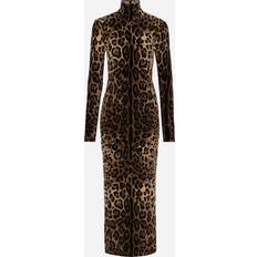 Dolce & Gabbana Brown Dresses Dolce & Gabbana Long chenille dress with jacquard leopard design