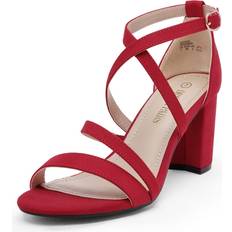 Dream Pairs Women Ankle Strap Pump Low Chunky Heel Sandals MADISON RED/SUEDE