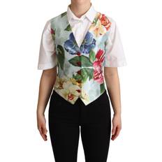 Floral - Woman Outerwear Dolce & Gabbana Mint Green Floral Silk Waistcoat Vest IT38