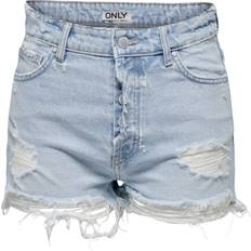 Damen - Straight Shorts Only Damen ONLBILLIE HW Destroy DNM AZG Shorts, Light Blue Denim