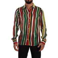 XXXS Skjortor Dolce & Gabbana Multicolor Striped Long Sleeve Silk Shirt IT39