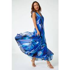 Roman Sleeveless Abstract Print Maxi Dress in Blue