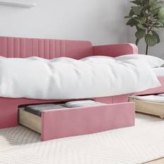 Bedpoten vidaXL Bedlades 2 St Bewerkt Hout En Fluweel Roze
