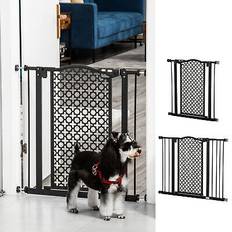 Pet safety gate stair pressure fit w/ auto close double locking, black