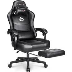 NEO CHAIR N-GEN Gaming Chair with Footrest Levelled Seat Style PU Leather Adjustable Ergonomic Lumbar Support High Back Office Swivel Computer Desk Headrest Design E-Sports PC Gamer Height Reclining 3. Black