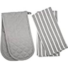 Coton Maniques Penguin Home Coton Gant de Four Et Torchon 3-Pièce Set Gris Manique Gris