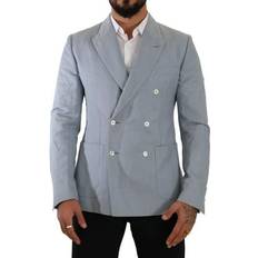 Dolce & Gabbana Blue Blazers Dolce & Gabbana Blue Cotton Linen Slim Fit Jacket Coat Blazer