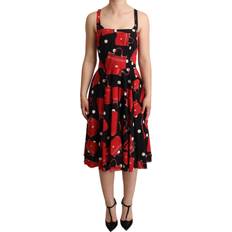 Dolce & Gabbana Black Red Bag Print A-line Mid Length Dress IT42