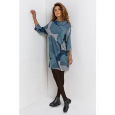 Pieghe Vestiti Roman Abstract Print Cowl Neck Dress in Blue