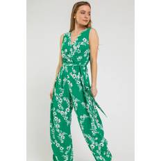 Cropped Tute intere Petite Floral Belted Wrap Jumpsuit in Green