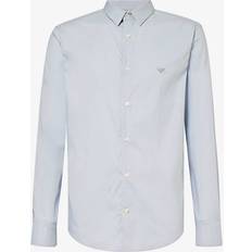 3XL - Slim Shirts Emporio Armani Mens Azzurro Brand-embroidered Pleated-cuff Regular-fit Stretch Cotton-blend Shirt