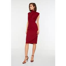 Trendyol Collection Dam midi basic smal vävd klänning, Vinröd, 66 SE