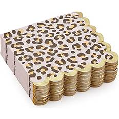 Brown Party Supplies Sparkle and Bash Cheetah Print Scalloped Foil Napkins for Safari Birthday Party Supplies 50 Pack