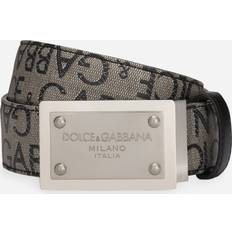 Beige - Man Riemen Dolce & Gabbana Coated Jacquard Belt With Logo Tag Black