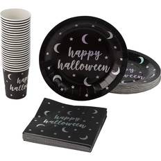 Paper Cups Blue Panda Disposable Dinnerware Set Serves 24 for Halloween Party with Holographic Print Black/White