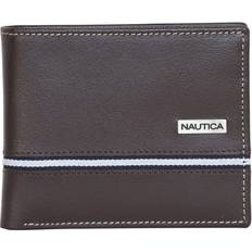 Brown Wallets & Key Holders Nautica Mens Classic Leather Bifold Rfid Wallet Logo Ribbon - Brown