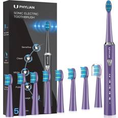 Electric Toothbrushes & Irrigators Phylian PHYLIAN Sonic Electric Toothbrush for Adults High Power Rechargeable Toothbrushes H7 with 8 Brush Heads, 5 Modes, 3 Hours Fast Charge for 60 Days, Smart Timer Purple