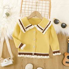 Yellow Cardigans Children's Clothing Shein Baby Girl Striped Trim Sailor Collar Cardigan