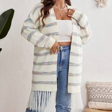 Multicolored Cardigans Shein Plus Size Striped Casual Cardigan