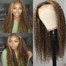 UNice Lace Front Honey Blonde Money Piece Highlight Curly Human Hair Wigs