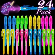 None 24 Pack Invisible Ink Pen with UV Black Light Secret Spy Pens Magic Disappearing Ink Markers School Supplies Kids Party Favors Christmas Birthday Gift for Boys Girls Stocking Stuffers 2 Style