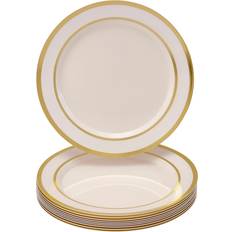 Silver Spoons Heavy Duty Disposable Plates – 10 Disposable Dinner Plates – 10.25” – Ivory with Gold Rim Plates – Ritz Collection