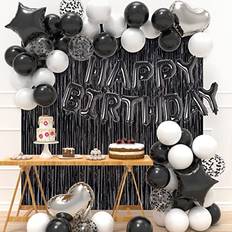 Doorway Party Curtains JOYYPOP Black Birthday Party Decorations Set with Happy Birthday Balloons Banner Confetti Balloons Foil Fringe Curtain for Birthday Party Supplies