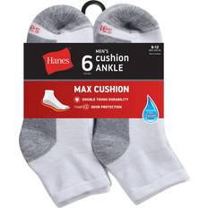 Men - Steps Socks Hanes mens Men's Socks, 6-pair Pack Max Cushion Ankle, White/Grey Foot Bottom