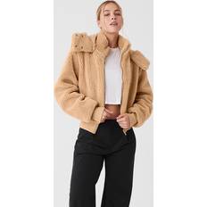 Beige - Women Jackets Alo Yoga Foxy Sherpa Hooded Jacket Camel