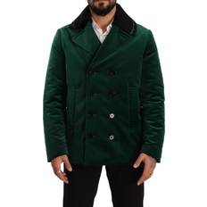 Dolce & Gabbana Green Jackets Dolce & Gabbana Green Velvet Cotton Breasted Jacket IT48