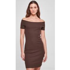 Donna - Marrone Vestiti Urban Classics Abito Off-Shoulder Rib Dress - Marrone