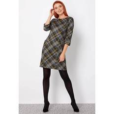 Checkered Dresses Roman Check Tartan Print Winter Shift Dress in Yellow