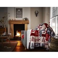 Linen Blankets Happy Linen Company Patchwork Soft Warm Cosy Sherpa Fleece Blankets Red
