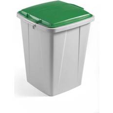 Durable Grey Square Recycling Bin + Green Lid Safe