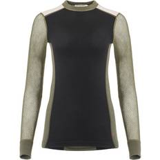 Aclima woolnet womens Aclima Dame Woolnet Hiking Crewneck Sort JETBLACK/OLIVENIGHT/BEIGEMEL Medium