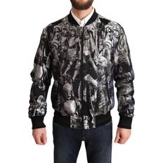 Dolce & Gabbana Bomber Jackets Dolce & Gabbana Black Silver Puppi Motive Bomber Jacket