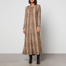Ganni Lange kjoler Ganni Printed Light Crepe LS Maxi Dress Black Sort