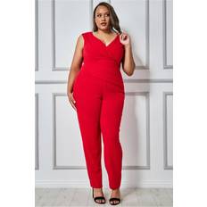 Red Jumpsuits & Overalls Goddiva Womens Bardot Scuba Jumpsuit Red