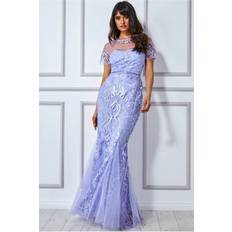 Long Dresses - Mesh Goddiva Mesh & Lace Maxi With Scalloped Hem Lilac