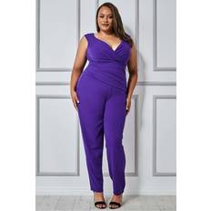 Purple - Women Jumpsuits & Overalls Goddiva Womens Bardot Scuba Jumpsuit Purple