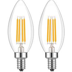 E14 Light Bulbs Lamsky E14 Base LED Filament Candle Shape Light Bulb,E14 European Base Bulb,Warm White 2700K 400LM 40W Equivalent,C35 Clear Glass Torpedo Shape Bullet Top,No-Dimmable 2-Pack