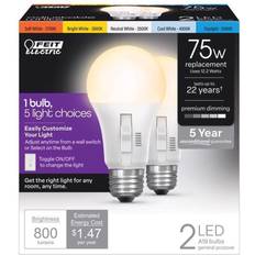 LED Lamps Feit Electric LED A19 E26 Medium LED Light Bulb Tunable White/Color Changing 75 Watt Equivalence 2 pk