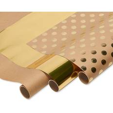 Christmas Wrapping Paper & Gift Wrapping Supplies American Greetings American Greetings Wrapping Paper for Weddings, Birthdays and All Occasions, Kraft and Gold Polka Dots 3 Rolls, 75 sq. ft