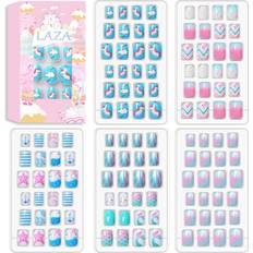 Laza 120pcs Children Nails Press On Pre-glue Full Cover Nail Tips Kit Glitter Rainbow