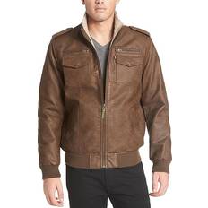 Levi's Leather Outerwear Levi's Levi's Men's Faux Leather Sherpa Aviator Bomber Jacket, Earth