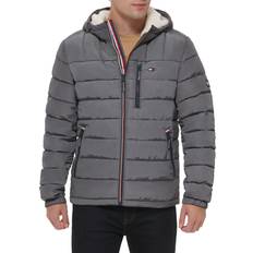 Tommy Hilfiger Grey Outerwear Tommy Hilfiger Men's Midweight Sherpa Lined Hooded Water Resistant Puffer Jacket, Charcoal Tech