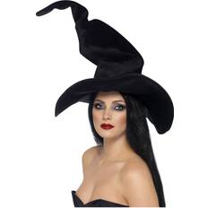 Black Photo Props, Party Hats & Sashes Horror-Shop Hexenhut aus Samt Schwarz Hoher & formbarer Hexenhut